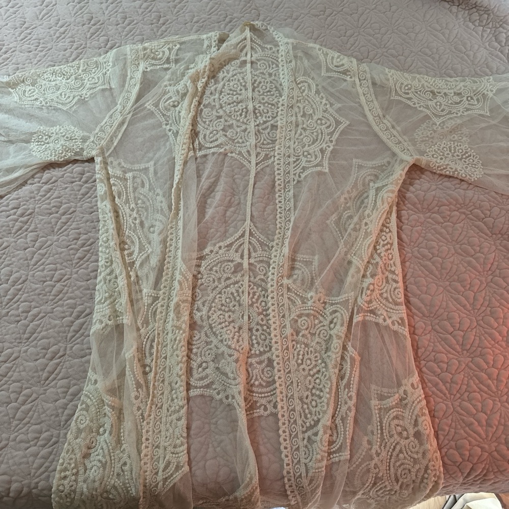 adidas Ivory Lace Sheer Sweater Robe
